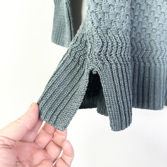 Loft Sweater Women M Sage Green 100% Cotton Textured Crewneck Cottagecore NWOT - Picture 3 of 9